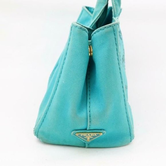 Prada Aqua Black Canapa Style 2-Way Satchel Cross Body Shoulder Bag - Picture 8 of 8